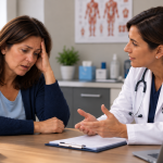 Doctor speaking with Tired patient